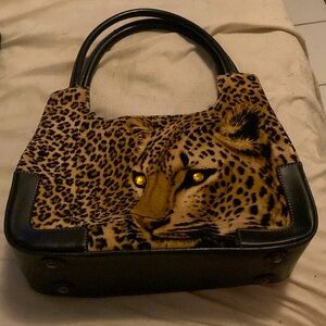 Exotic Leopard Print Brown and Black Shoulder Bag